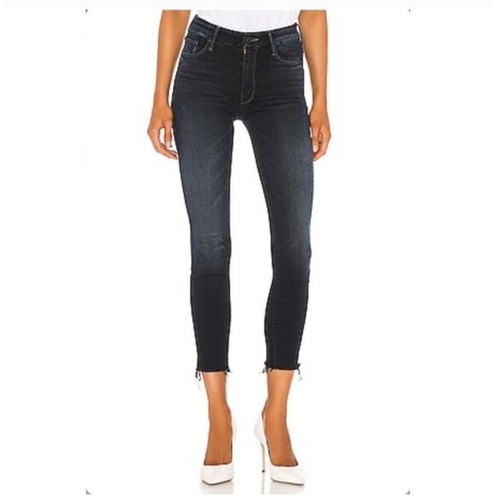 MOTHER High Waisted Looker Ankle Fray Jeans‎ Last Call Dark Wash Size 27 Sexy